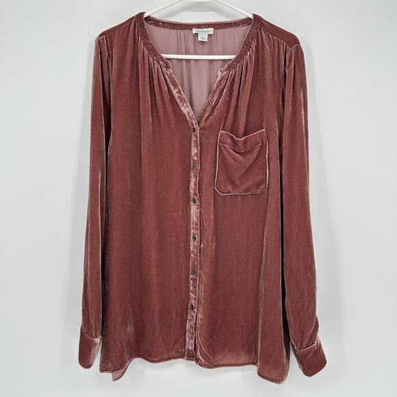 Sundance Shirt Womens Large Mauve Velvet Silk Blend Button Front Long Sleeve - Picture 2 of 9